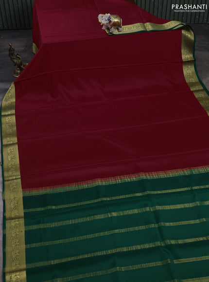 Red& Green Pure Mysore Silk Saree -Contarst Border