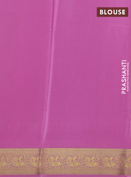 Wine & Baby Pink Pure Mysore Silk Saree -Contarst Border