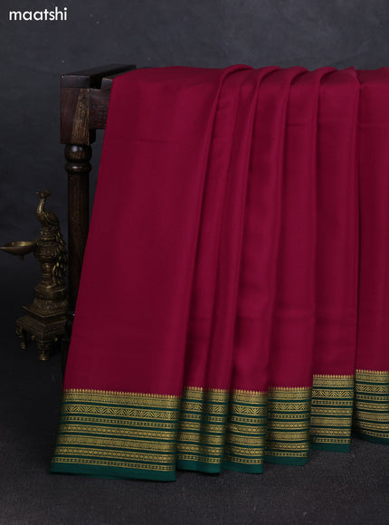 Red& Green Pure Mysore Silk Saree -Contarst Border