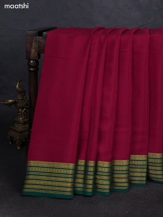 Red& Green Pure Mysore Silk Saree -Contarst Border