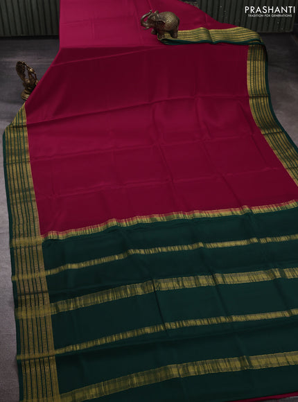 Red& Green Pure Mysore Silk Saree -Contarst Border