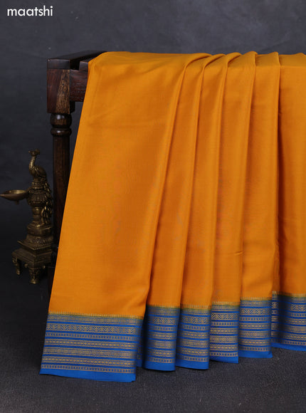Mustrad Yellow & Cs Blue Pure Mysore Silk Saree -Contarst Border
