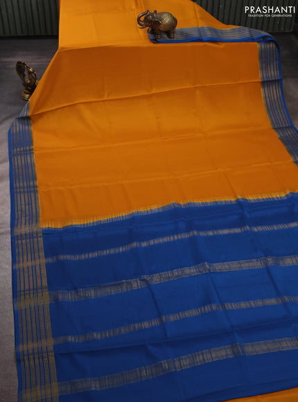 Mustrad Yellow & Cs Blue Pure Mysore Silk Saree -Contarst Border
