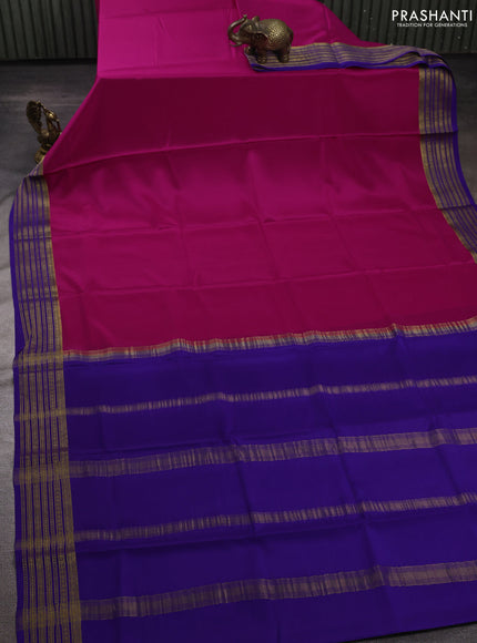 Pink& Violet  Pure Mysore Silk Saree -Contarst Border