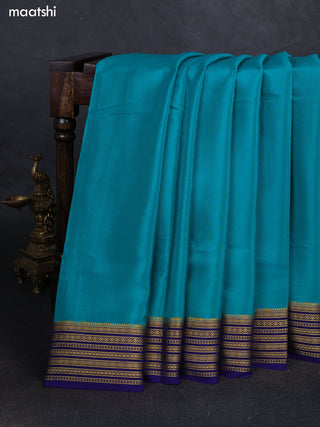 Teal Green& Blue Pure Mysore Silk Saree -Contarst Border