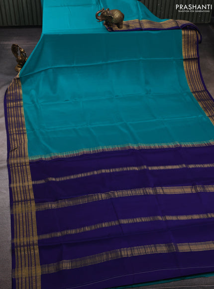 Teal Green& Blue Pure Mysore Silk Saree -Contarst Border