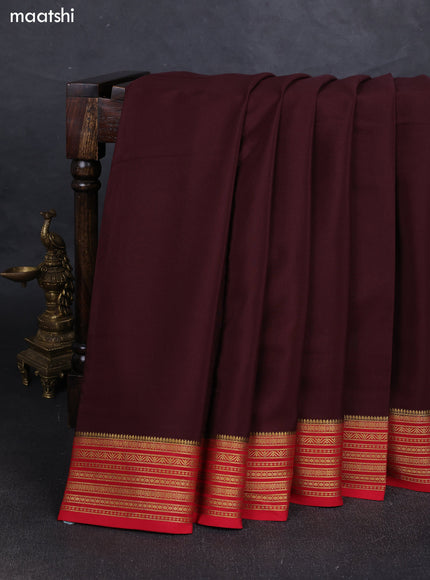 Brown& Red Pure Mysore Silk Saree -Contarst Border