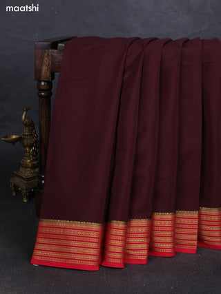 Brown& Red Pure Mysore Silk Saree -Contarst Border