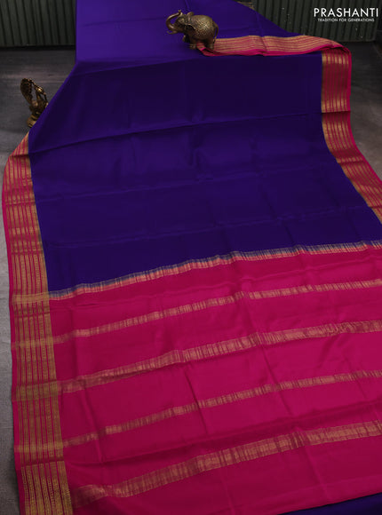 Violet& Pink Pure Mysore Silk Saree -Contarst Border
