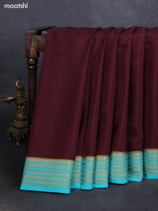 Brown& Teal Pure Mysore Silk Saree -Contarst Border