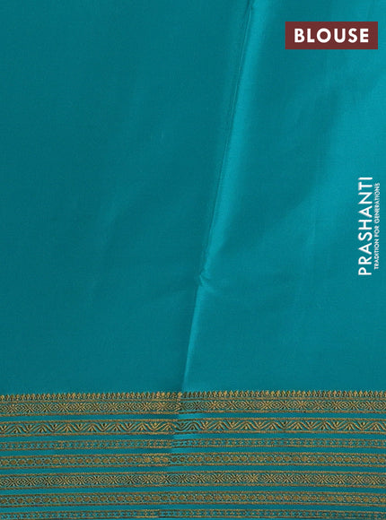 Brown& Teal Pure Mysore Silk Saree -Contarst Border
