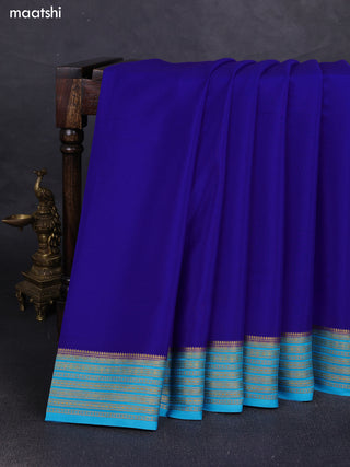 Royal Blue& Light Blue Pure Mysore Silk Saree -Contarst Border