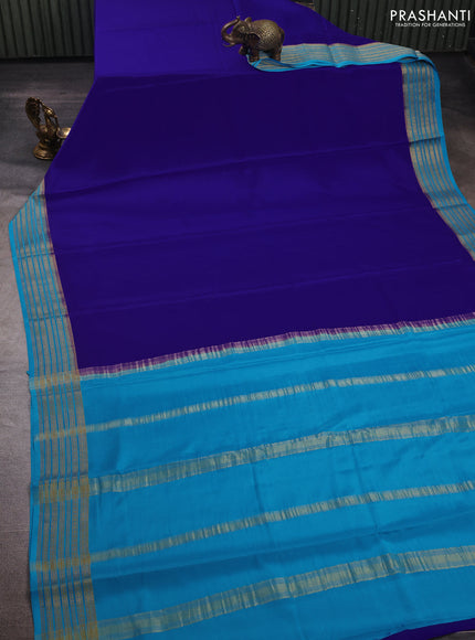 Royal Blue& Light Blue Pure Mysore Silk Saree -Contarst Border