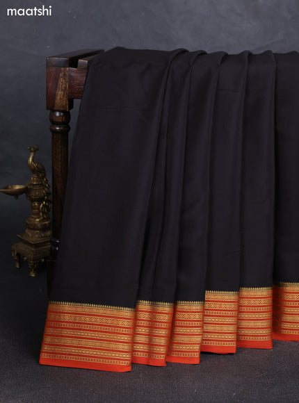 Black& Orange Pure Mysore Silk Saree -Contarst Border