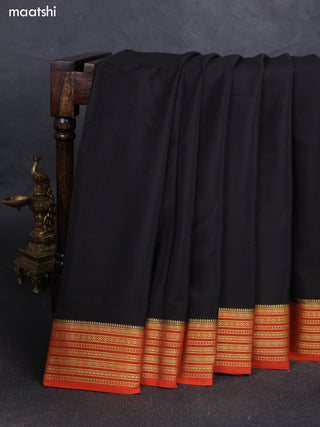 Black& Orange Pure Mysore Silk Saree -Contarst Border