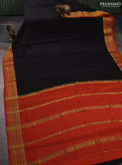 Black& Orange Pure Mysore Silk Saree -Contarst Border