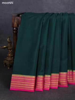 Bottle Green& Pink Pure Mysore Silk Saree -Contarst Border