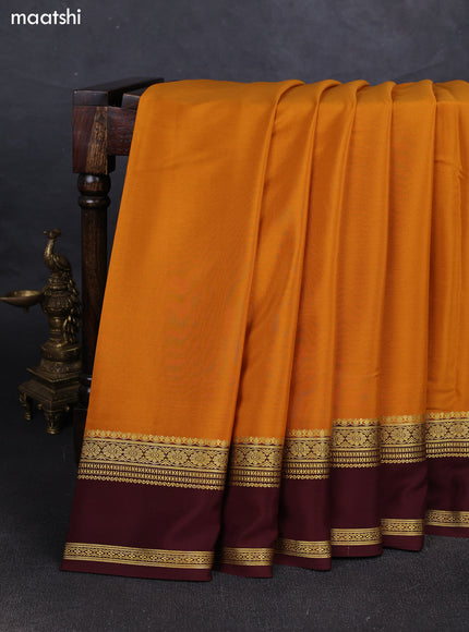 Mustard& Brown Pure Mysore Silk Saree -Contarst Border