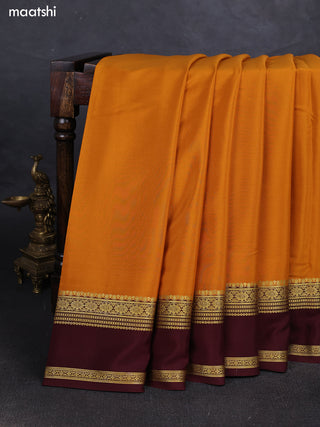 Mustard& Brown Pure Mysore Silk Saree -Contarst Border