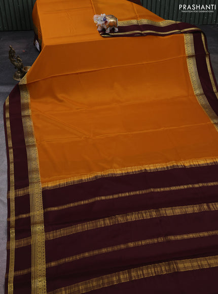 Mustard& Brown Pure Mysore Silk Saree -Contarst Border