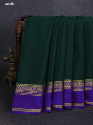 Bottle Green& Blue Pure Mysore Silk Saree -Contarst Border