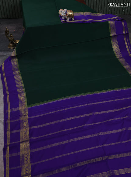 Bottle Green& Blue Pure Mysore Silk Saree -Contarst Border
