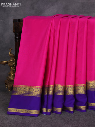 Pink& Violet Pure Mysore Silk Saree -Contarst Border