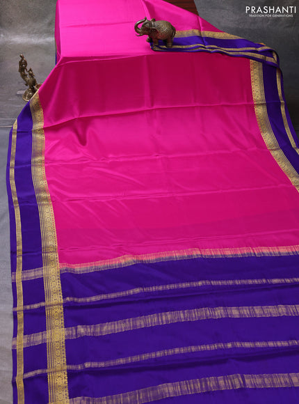 Pink& Violet Pure Mysore Silk Saree -Contarst Border
