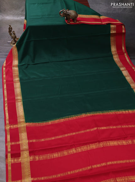Bottle Green& Red Pure Mysore Silk Saree -Contarst Border