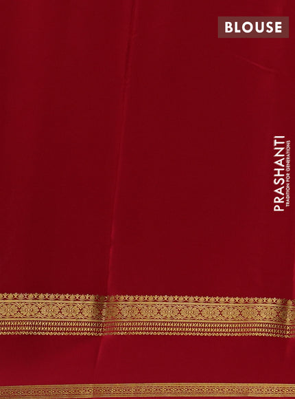 Bottle Green& Red Pure Mysore Silk Saree -Contarst Border
