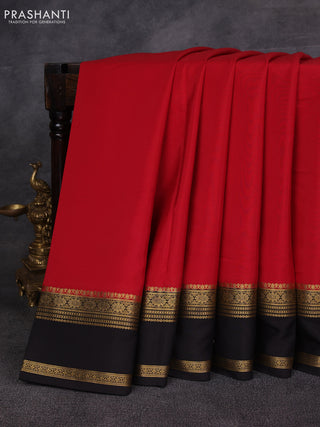 Red& Coffee Brown Pure Mysore Silk Saree -Contarst Border