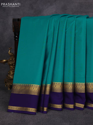 Teal Green& Blue Pure Mysore Silk Saree -Contarst Border