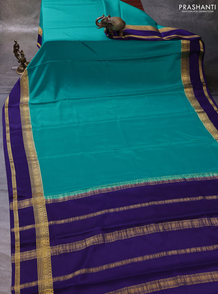 Teal Green& Blue Pure Mysore Silk Saree -Contarst Border