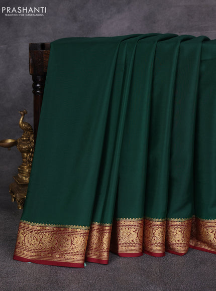 Bottle Green& Maroon Pure Mysore Silk Saree -Contarst Border