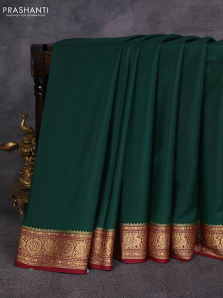 Bottle Green& Maroon Pure Mysore Silk Saree -Contarst Border