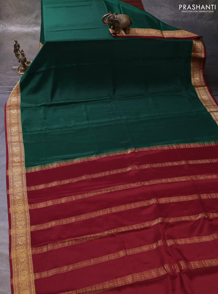 Bottle Green& Maroon Pure Mysore Silk Saree -Contarst Border