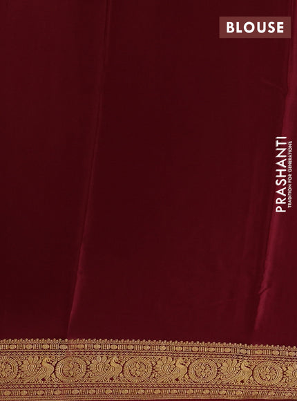Bottle Green& Maroon Pure Mysore Silk Saree -Contarst Border