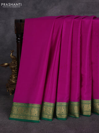 Pink& Green Pure Mysore Silk Saree -Contarst Border