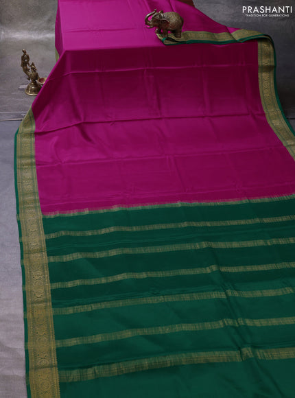 Pink& Green Pure Mysore Silk Saree -Contarst Border