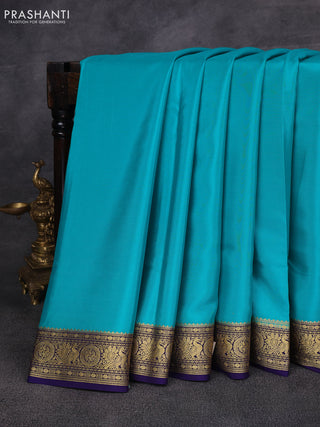 Teal Green& Blue Pure Mysore Silk Saree -Contarst Border