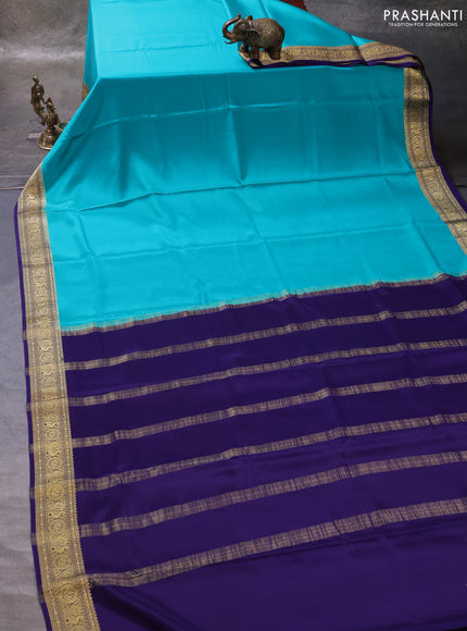 Teal Green& Blue Pure Mysore Silk Saree -Contarst Border