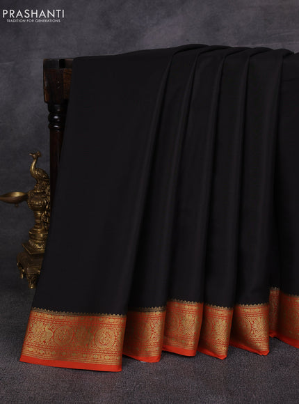 Deep Coffee Brown& Orange Pure Mysore Silk Saree -Contarst Border