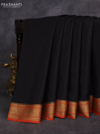 Deep Coffee Brown& Orange Pure Mysore Silk Saree -Contarst Border