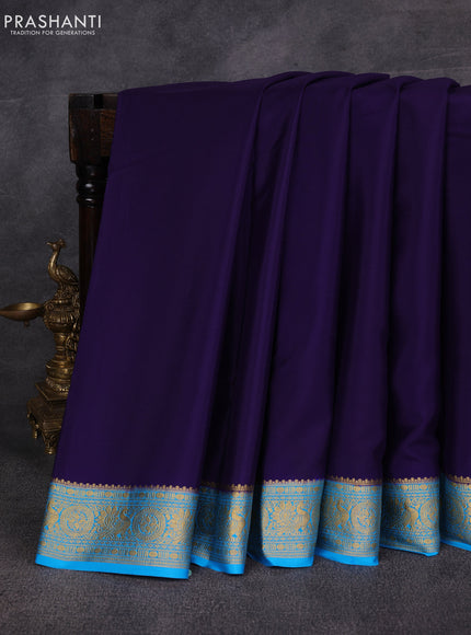 Violet& Cs Blue Pure Mysore Silk Saree -Contarst Border