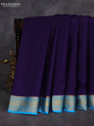 Violet& Cs Blue Pure Mysore Silk Saree -Contarst Border