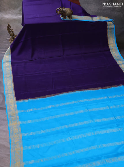 Violet& Cs Blue Pure Mysore Silk Saree -Contarst Border
