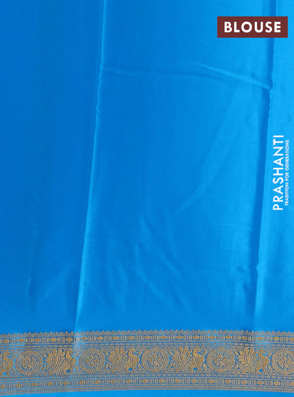 Violet& Cs Blue Pure Mysore Silk Saree -Contarst Border