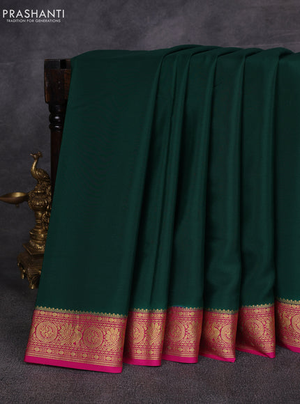 Green& Pink Pure Mysore Silk Saree -Contarst Border