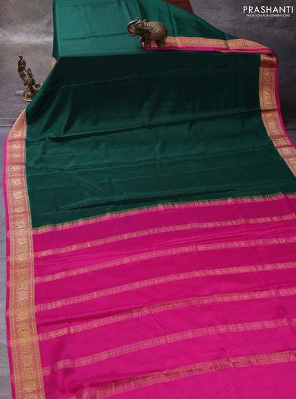Green& Pink Pure Mysore Silk Saree -Contarst Border
