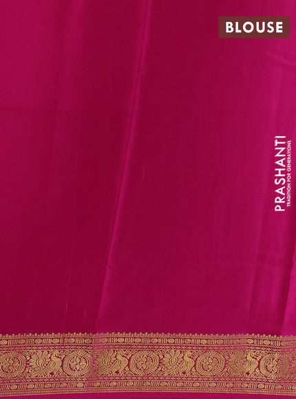 Green& Pink Pure Mysore Silk Saree -Contarst Border